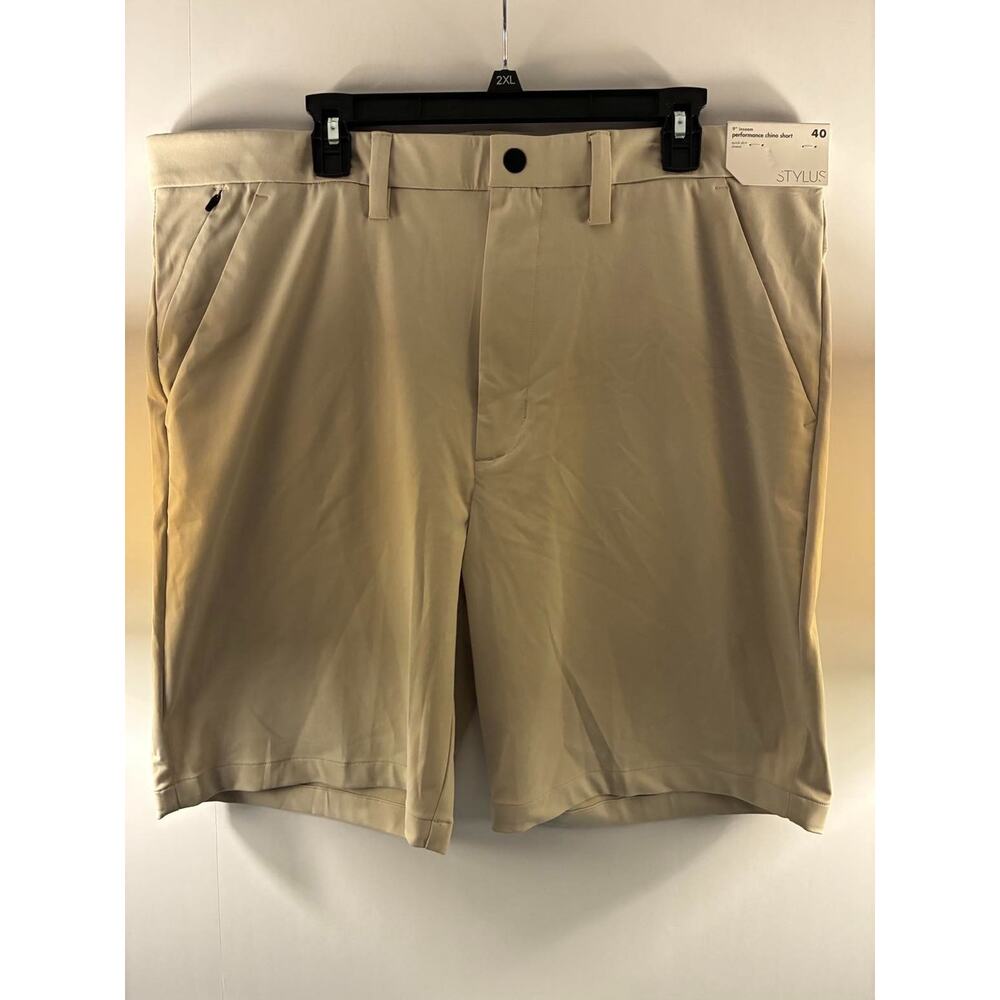 Stylus Chino Shorts Mens 40 Stone Flat‎ Front Performance Stretch 9 In Casual
